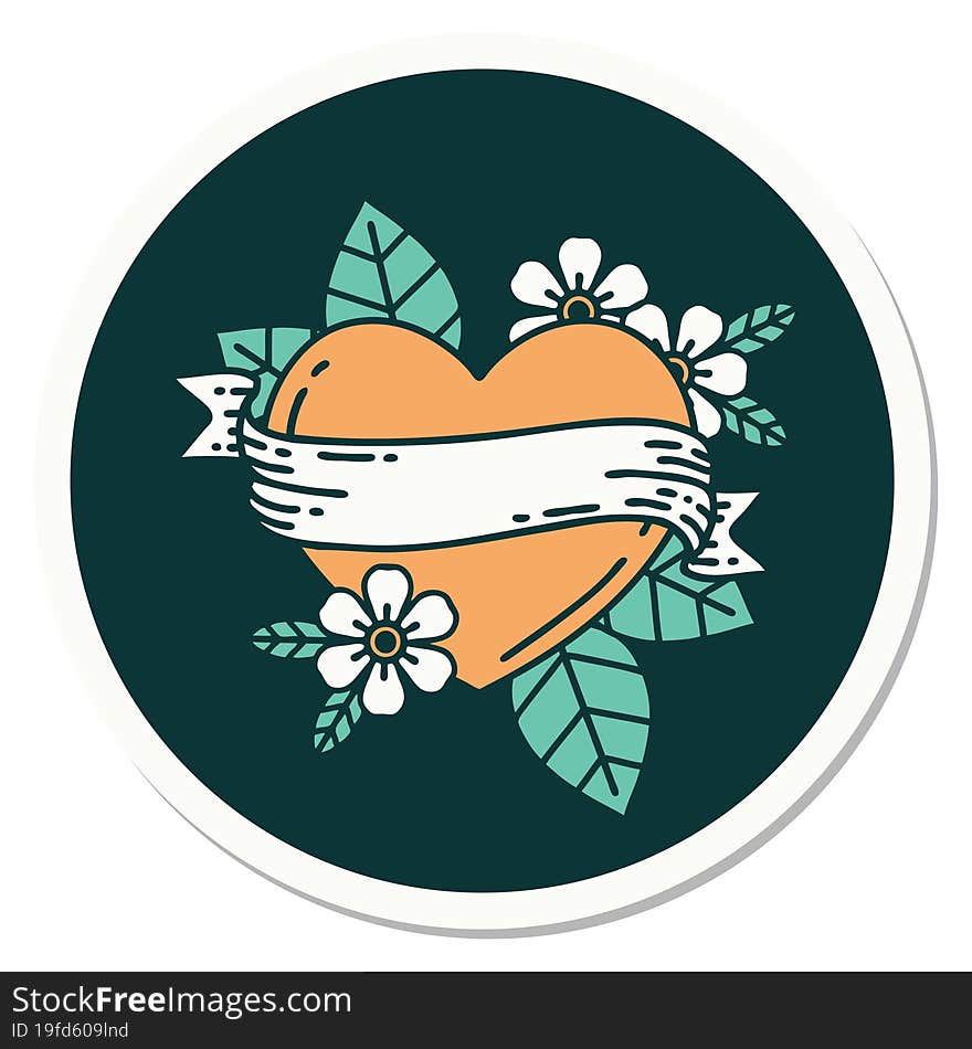 sticker of tattoo in traditional style of a heart and banner. sticker of tattoo in traditional style of a heart and banner