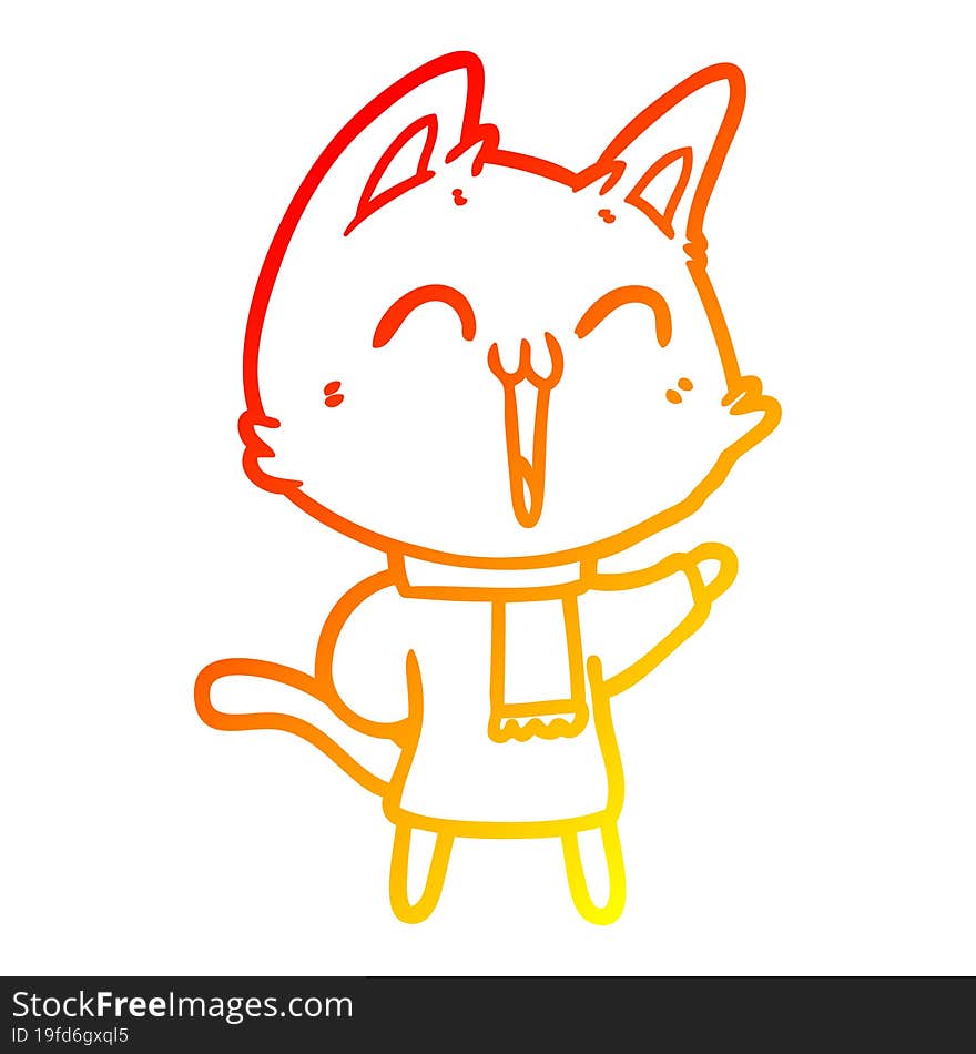 warm gradient line drawing happy cartoon cat