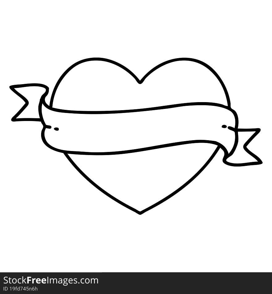 tattoo in black line style of a heart and banner. tattoo in black line style of a heart and banner