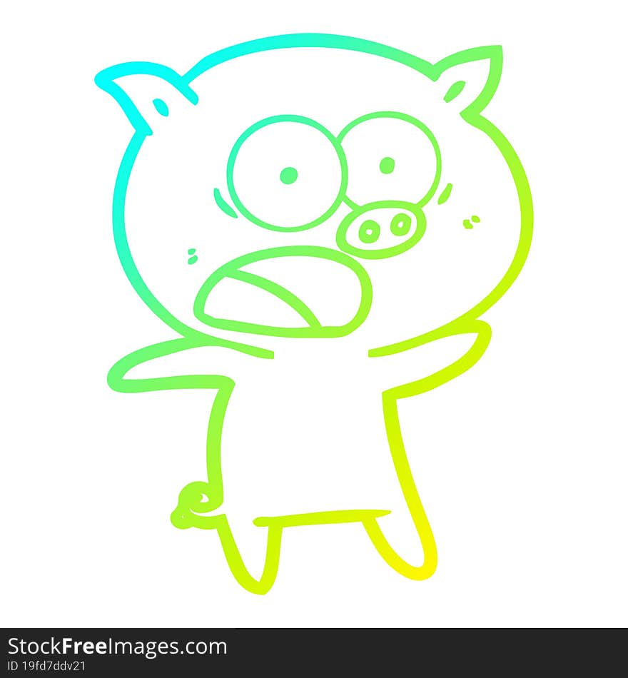 cold gradient line drawing cartoon pig shouting