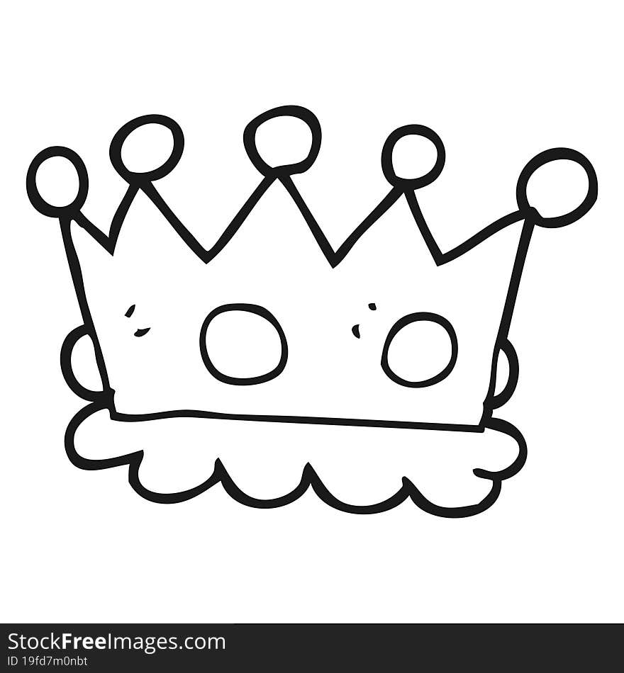 freehand drawn black and white cartoon crown