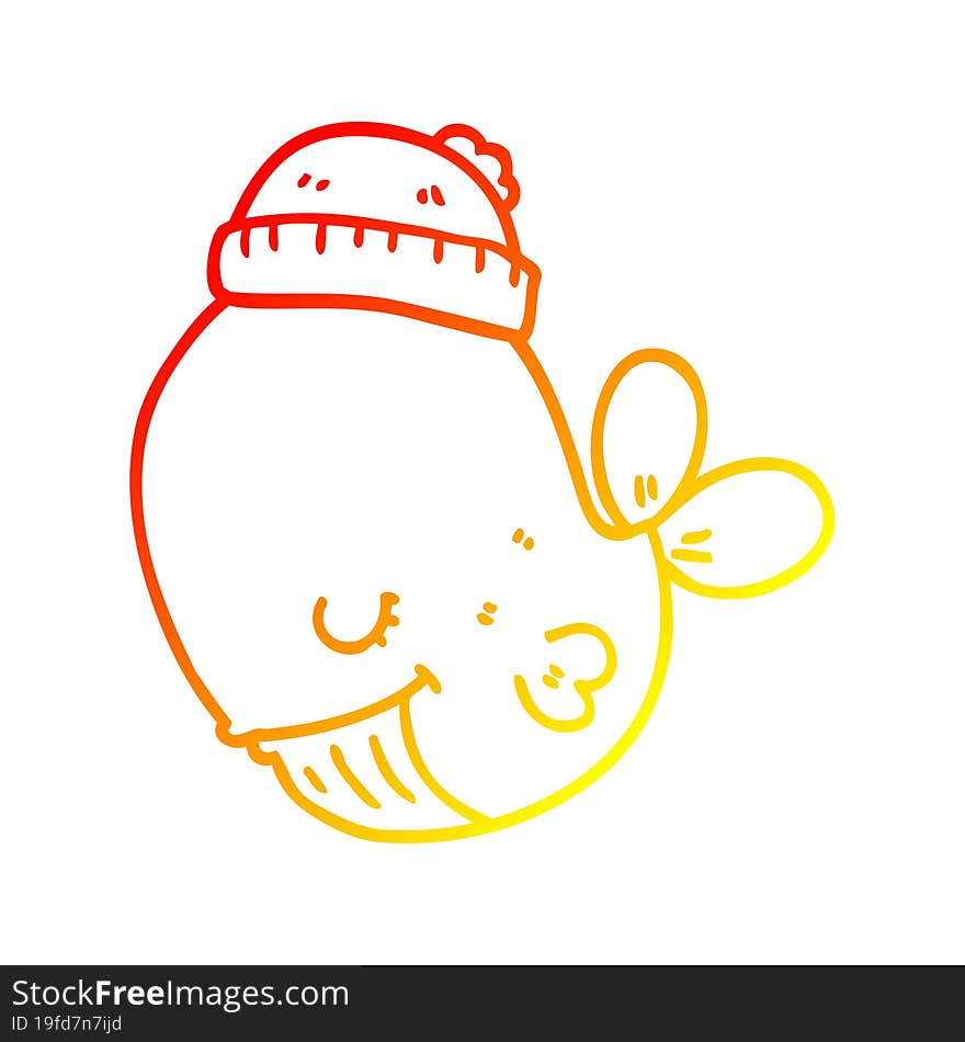 warm gradient line drawing cartoon whale wearing hat