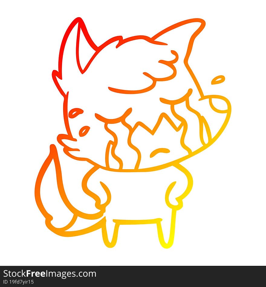 warm gradient line drawing crying fox cartoon