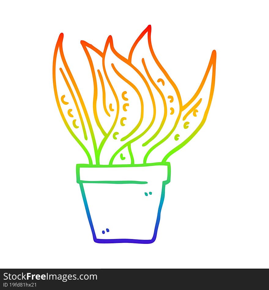 rainbow gradient line drawing cartoon house plant