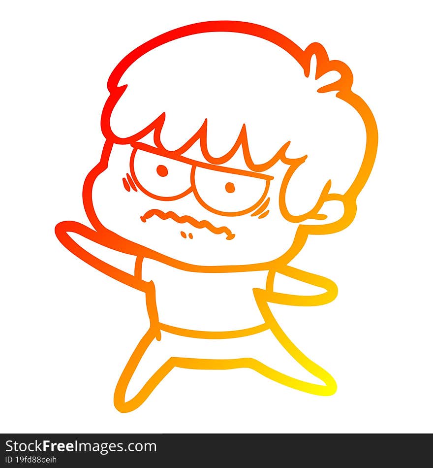 warm gradient line drawing annoyed cartoon boy