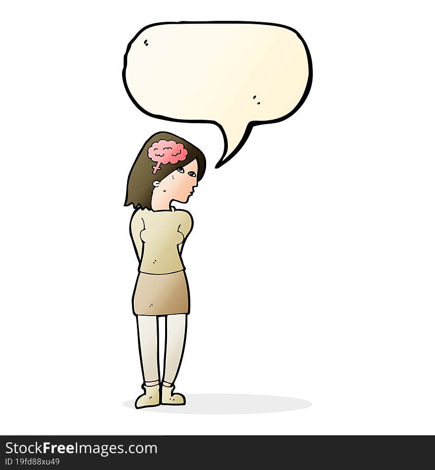 cartoon brainy woman with speech bubble