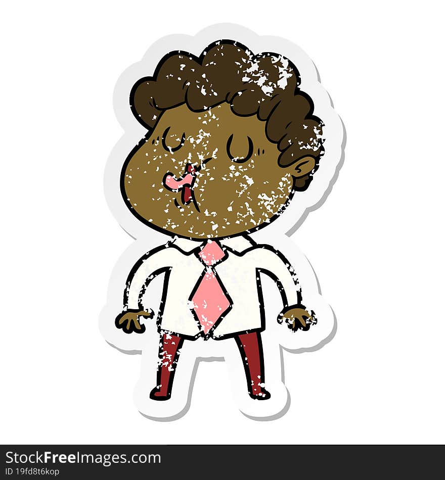 distressed sticker of a cartoon man singing