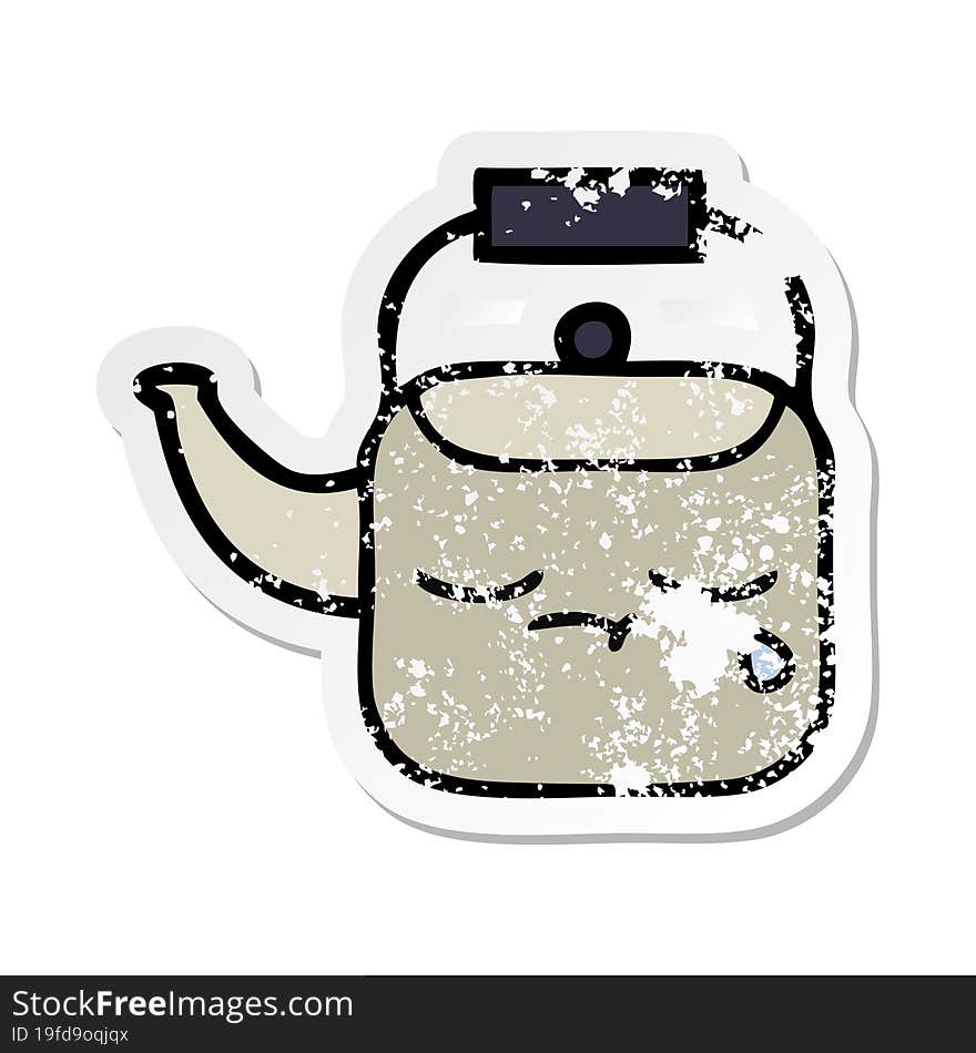 distressed sticker of a cute cartoon kettle