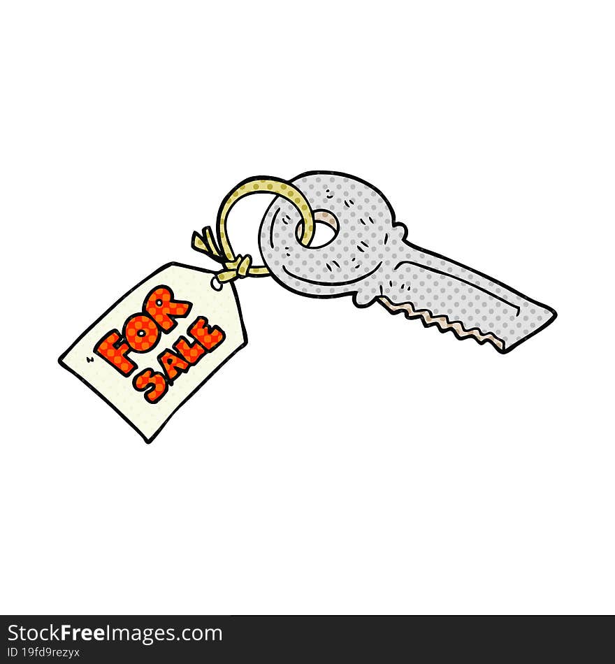 freehand drawn cartoon house key with for sale tag