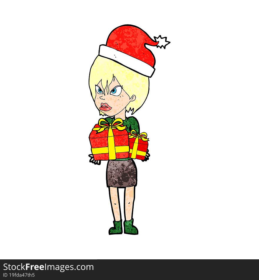 cartoon woman with present