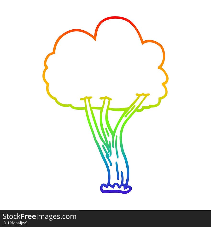 rainbow gradient line drawing of a cartoon blooming tree