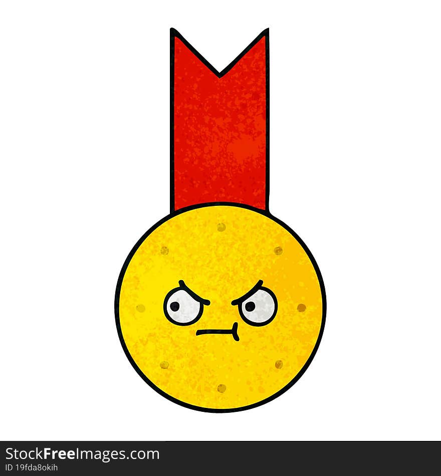 retro grunge texture cartoon of a gold medal