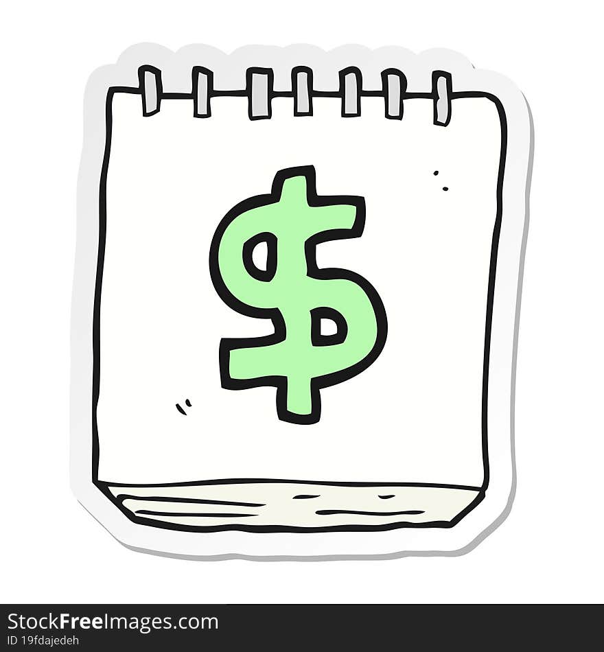 Sticker Of A Cartoon Note Pad With Dollar Symbol