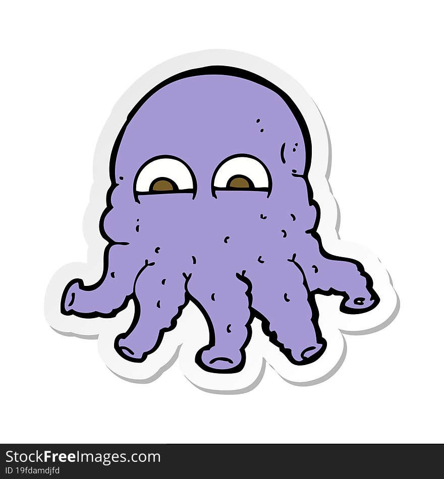 Sticker Of A Cartoon Alien Squid Face