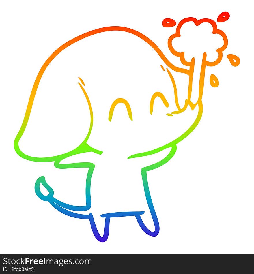 rainbow gradient line drawing cute cartoon elephant spouting water