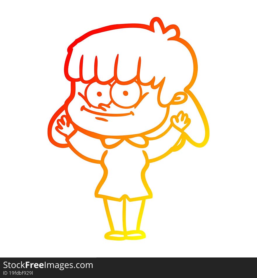 warm gradient line drawing cartoon smiling woman