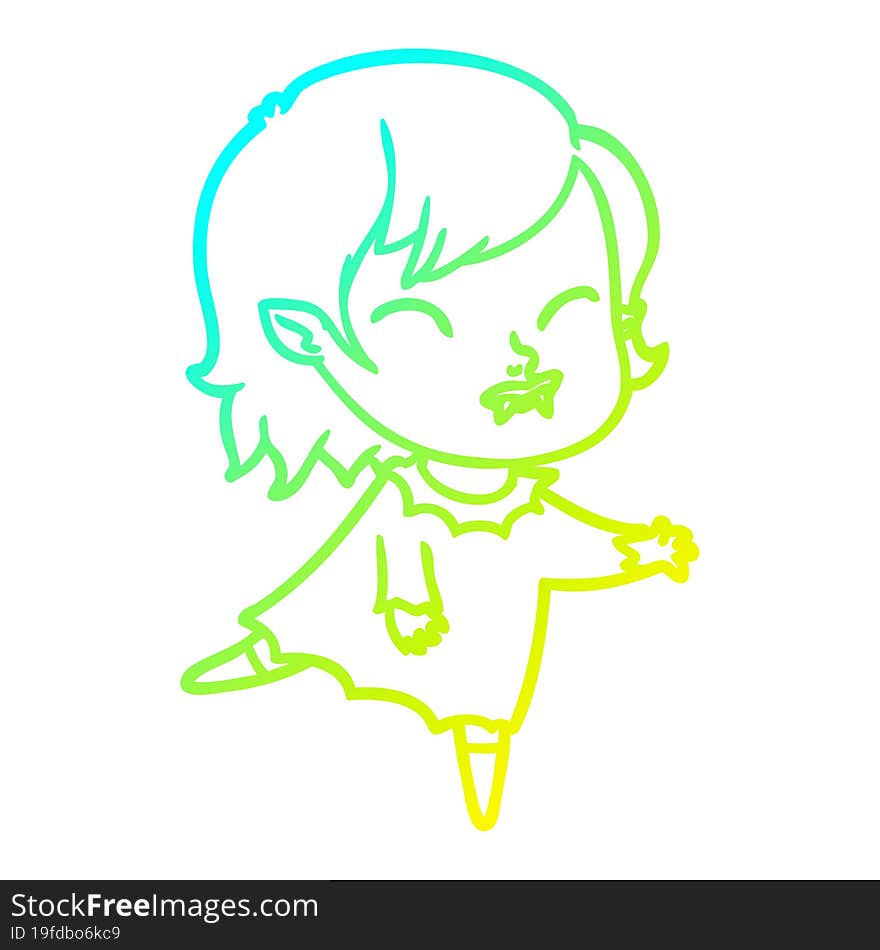 cold gradient line drawing cartoon vampire girl with blood on cheek