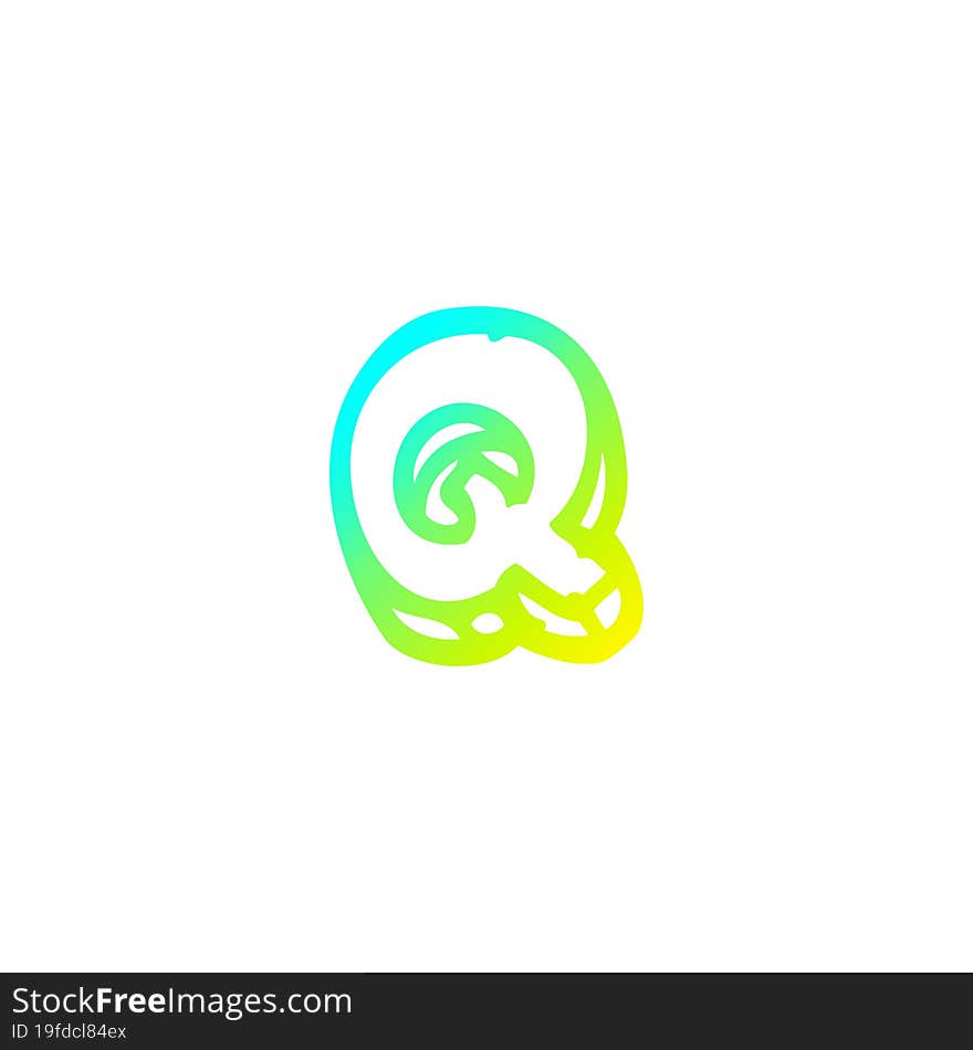 cold gradient line drawing of a cartoon letter q