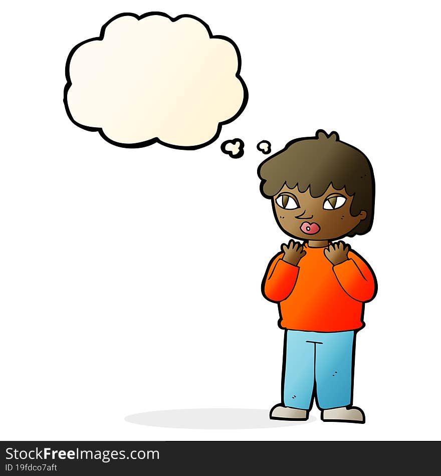 cartoon worried person with thought bubble