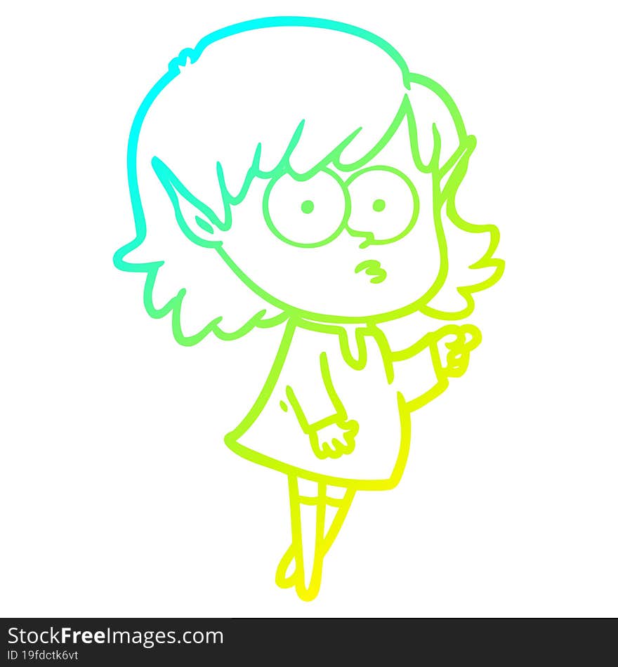 cold gradient line drawing cartoon elf girl pointing