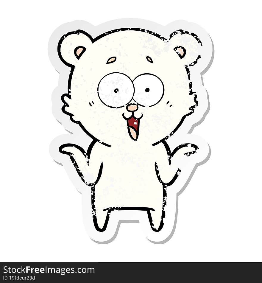 distressed sticker of a laughing teddy  bear cartoon