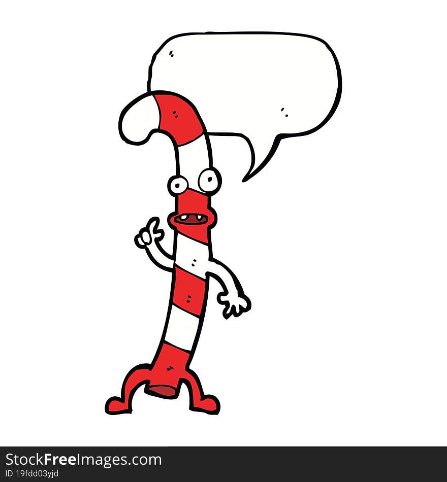 cartoon dancing christmas candy cane with speech bubble