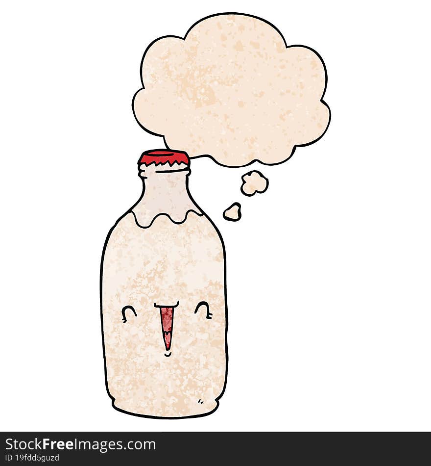 Cute Cartoon Milk Bottle And Thought Bubble In Grunge Texture Pattern Style