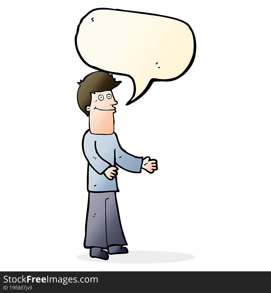 Cartoon Man Shrugging Shoulders With Speech Bubble