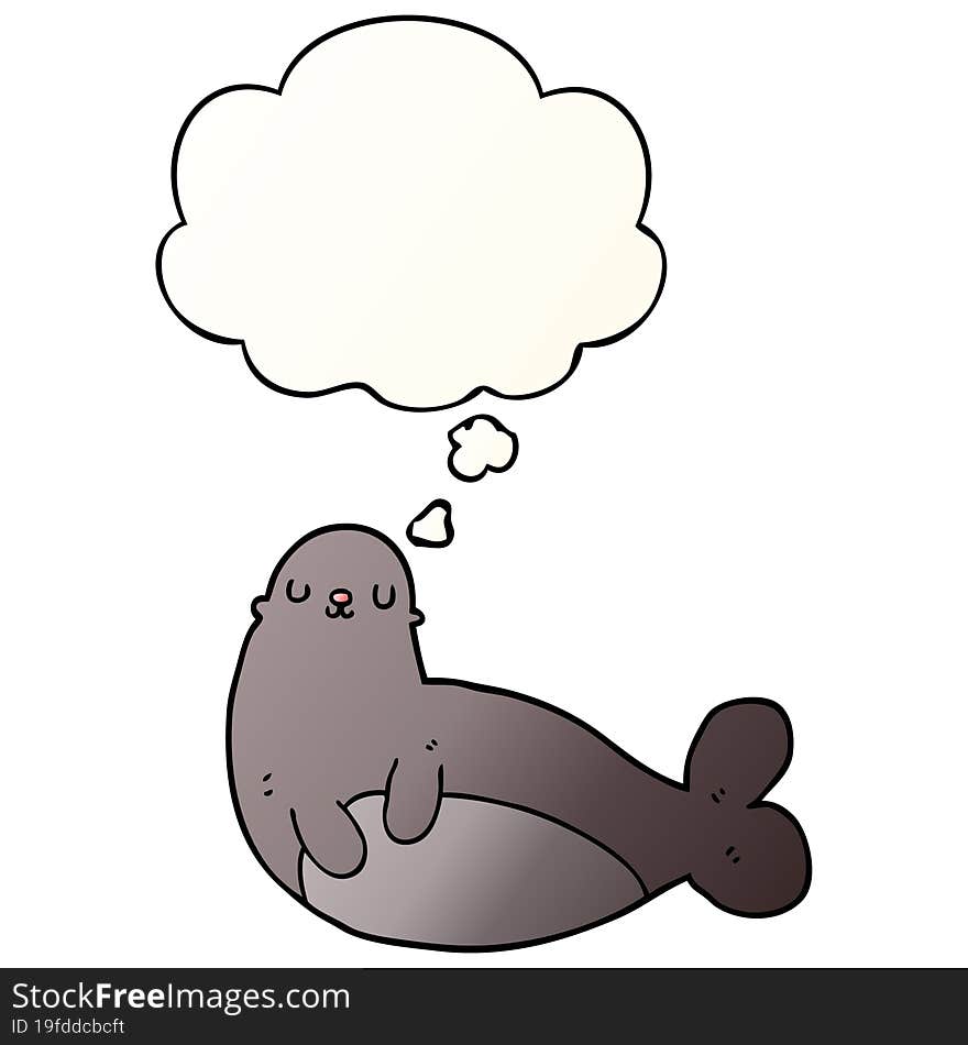 cartoon seal and thought bubble in smooth gradient style