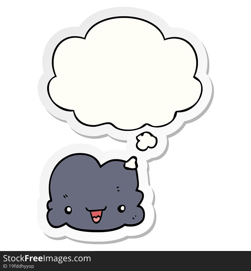 cartoon tiny happy cloud and thought bubble as a printed sticker