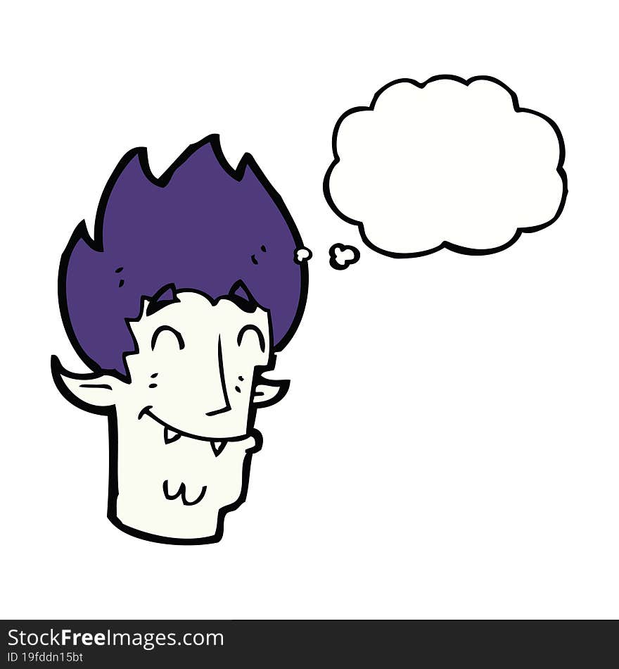 cartoon happy vampire head with thought bubble