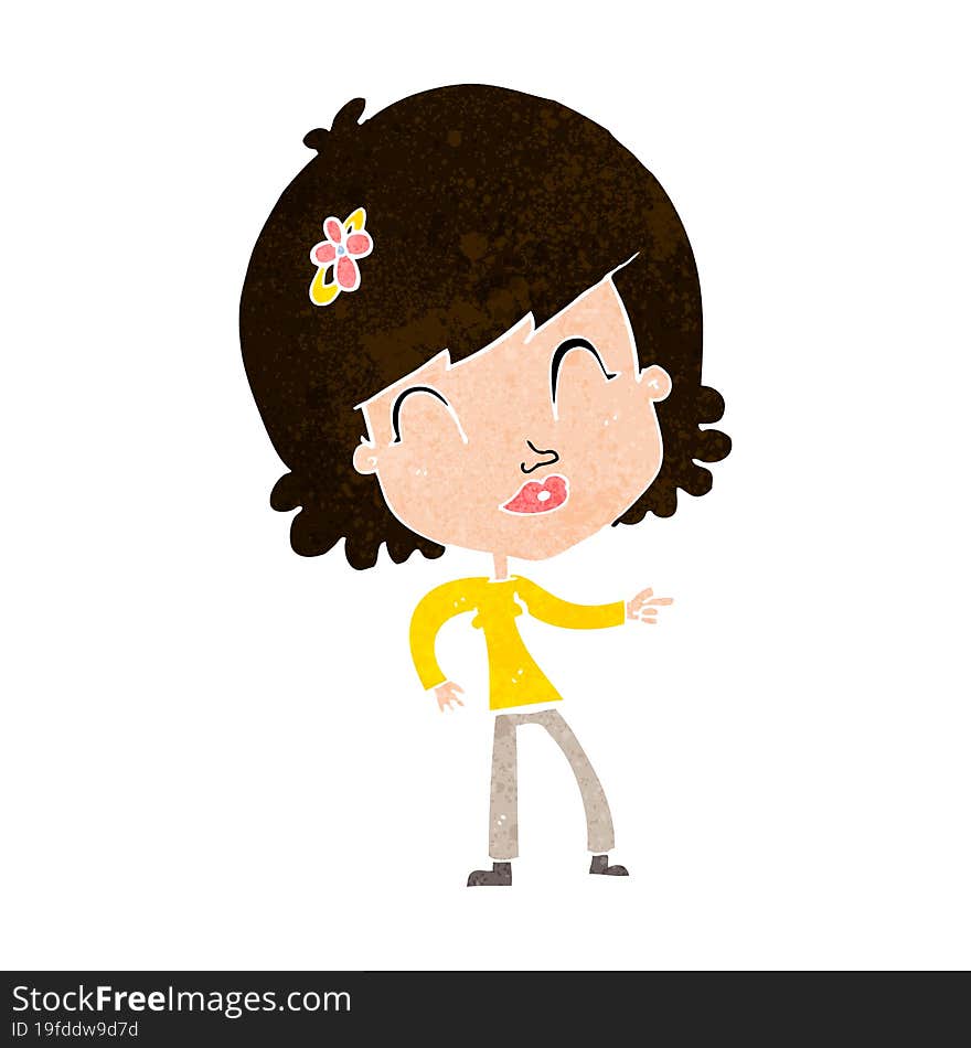 cartoon happy woman pointing