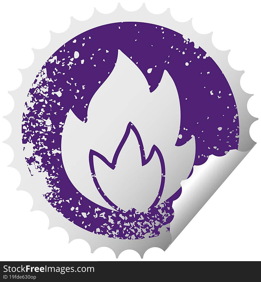 distressed circular peeling sticker symbol fire