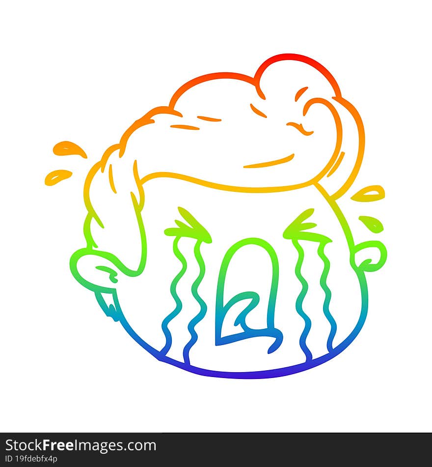 rainbow gradient line drawing of a cartoon crying boy