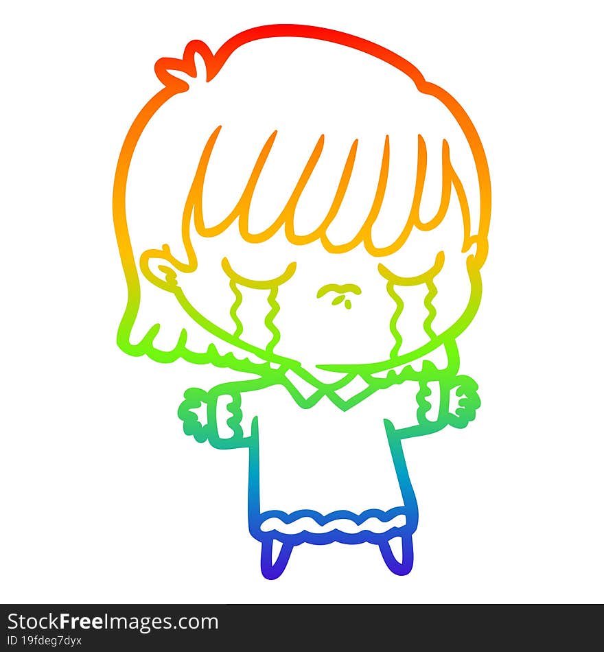 rainbow gradient line drawing of a cartoon woman crying