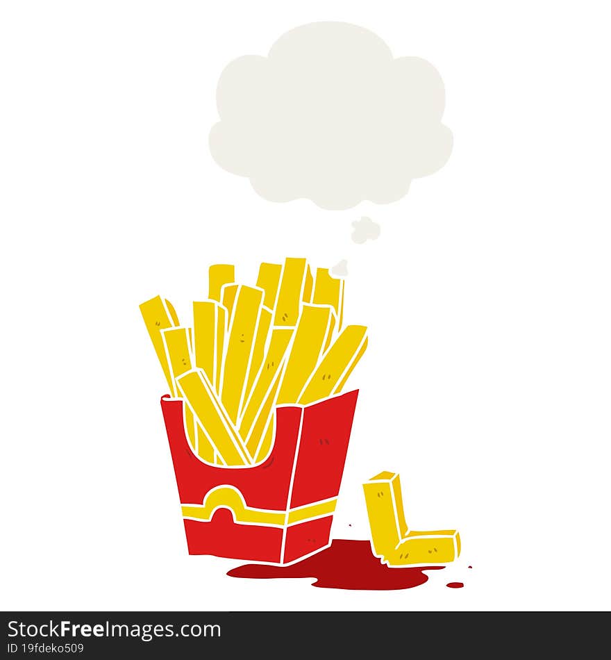 cartoon fries and thought bubble in retro style