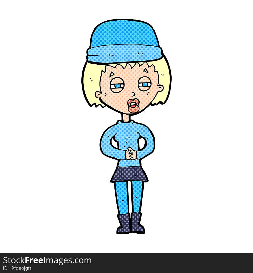 cartoon woman wearing winter hat