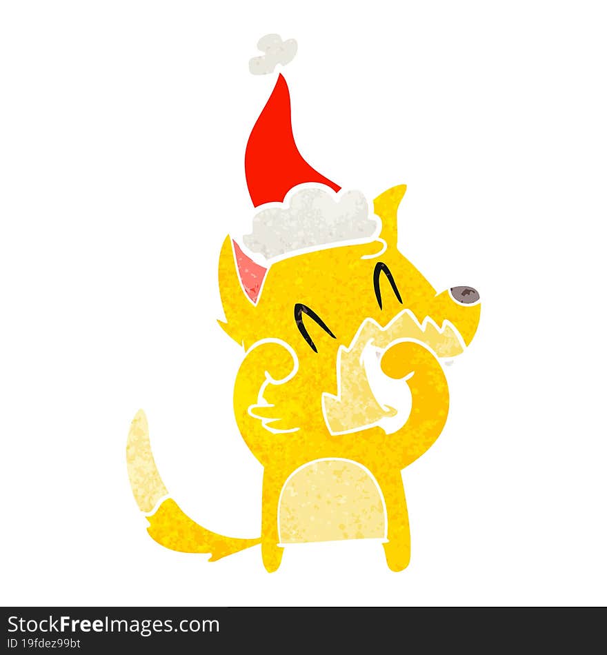 Laughing Fox Retro Cartoon Of A Wearing Santa Hat