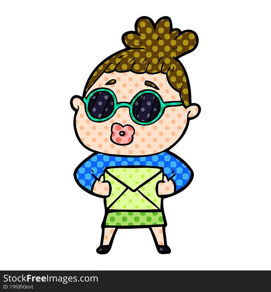 cartoon woman wearing sunglasses. cartoon woman wearing sunglasses