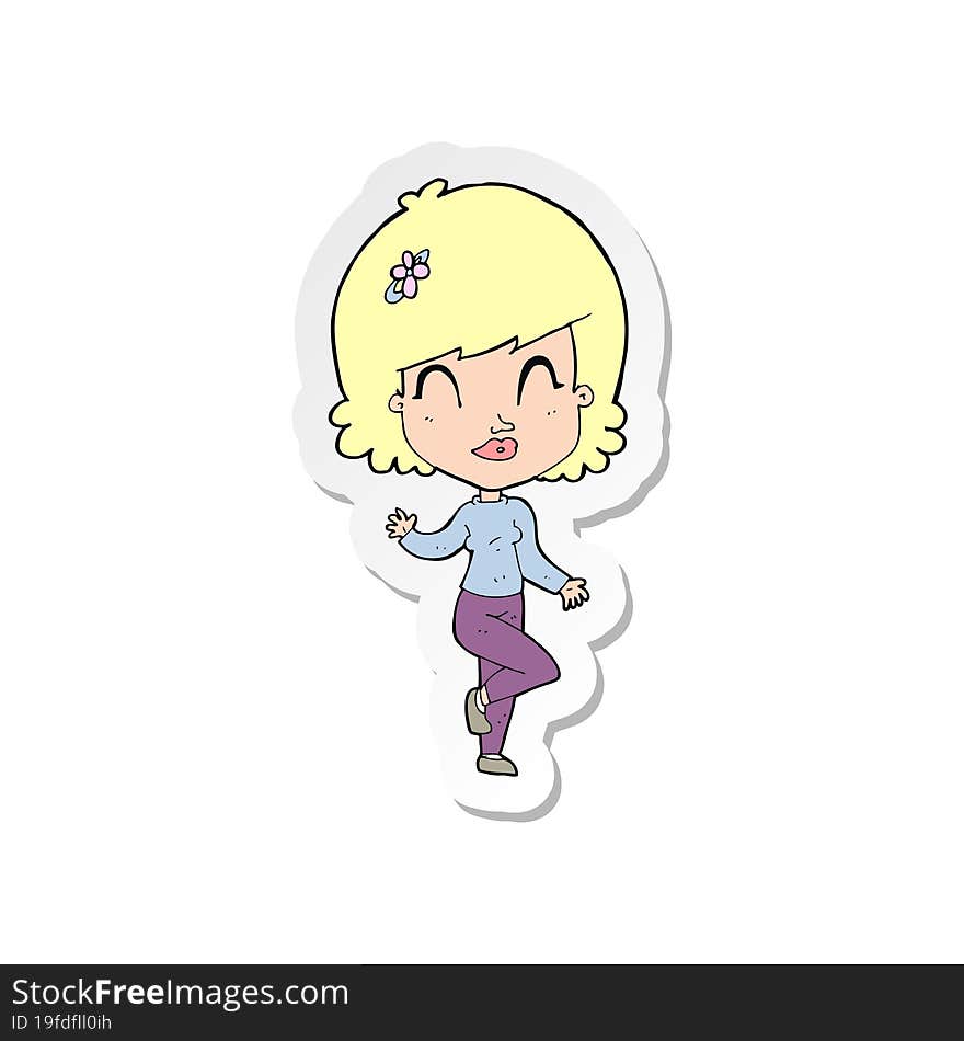 sticker of a cartoon pretty woman dancing