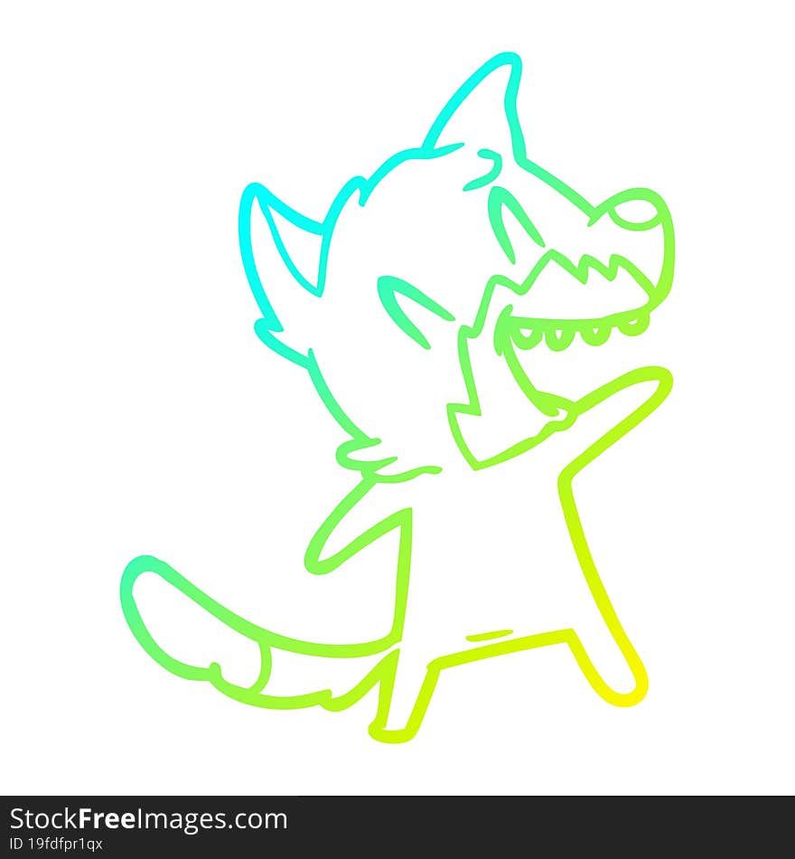 cold gradient line drawing laughing fox cartoon