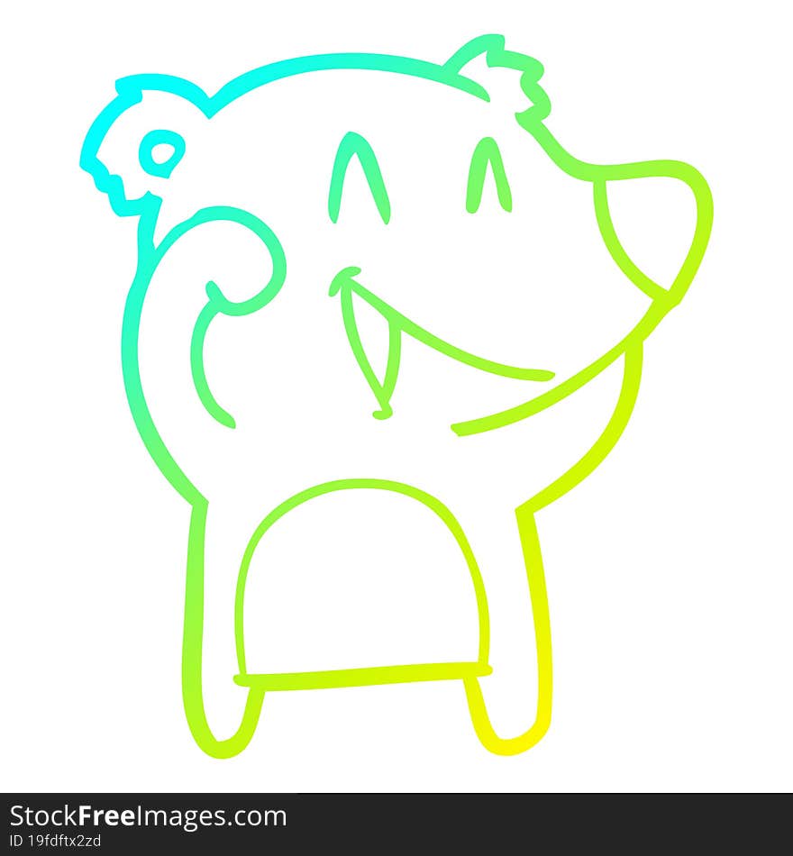 cold gradient line drawing of a laughing bear cartoon