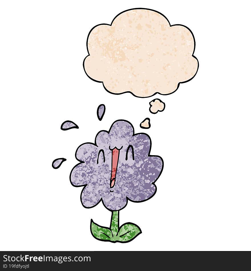 cartoon flower with thought bubble in grunge texture style. cartoon flower with thought bubble in grunge texture style