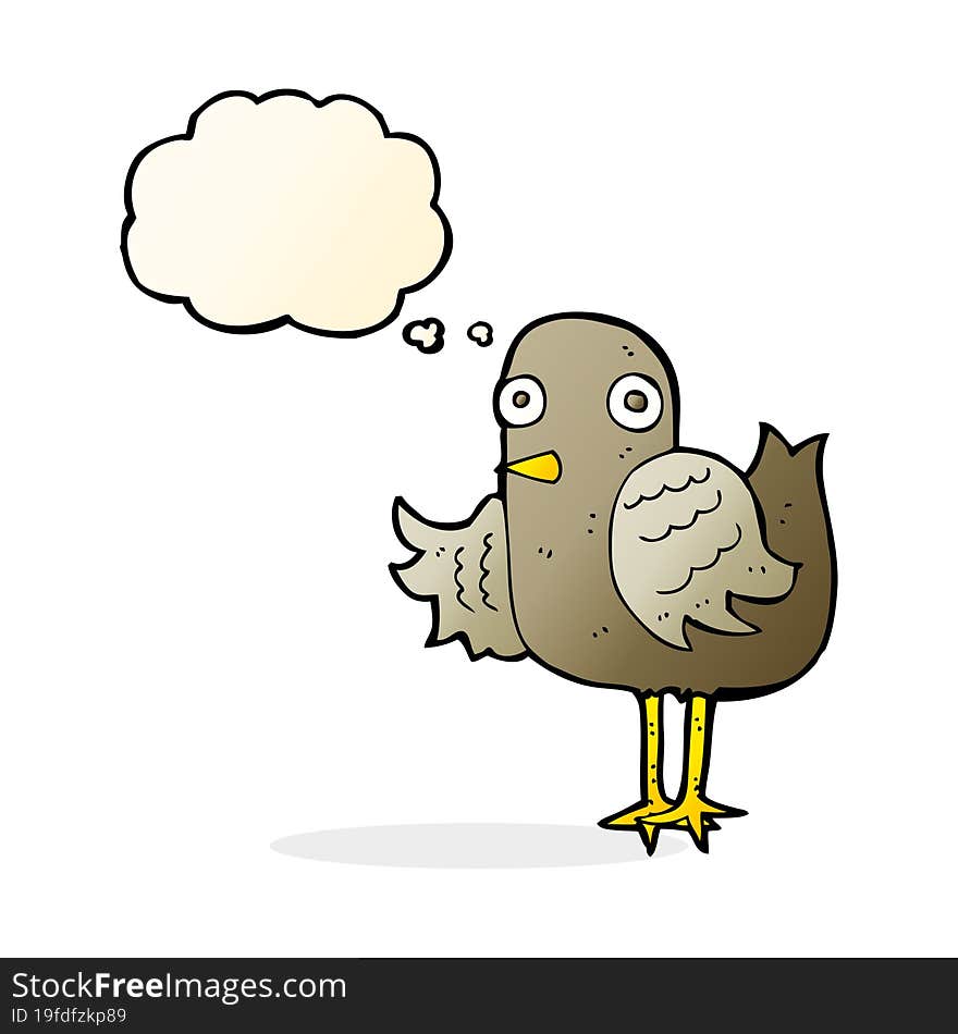 Cartoon Bird Waving Wing With Thought Bubble