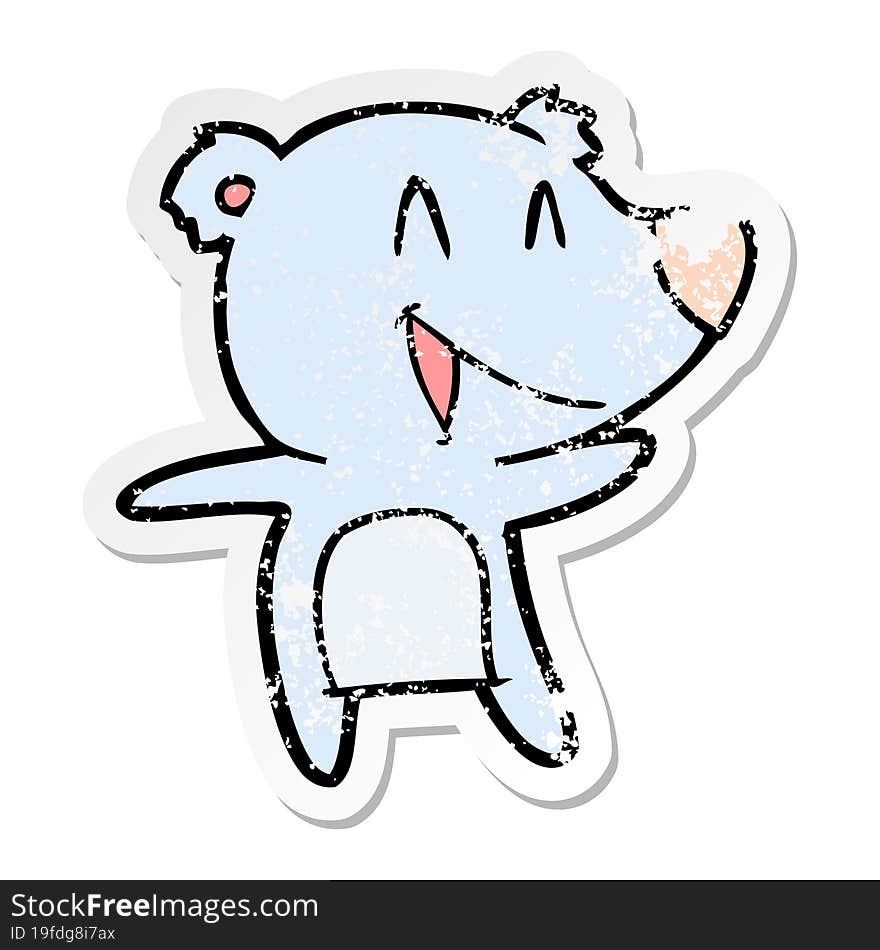 distressed sticker of a laughing bear cartoon