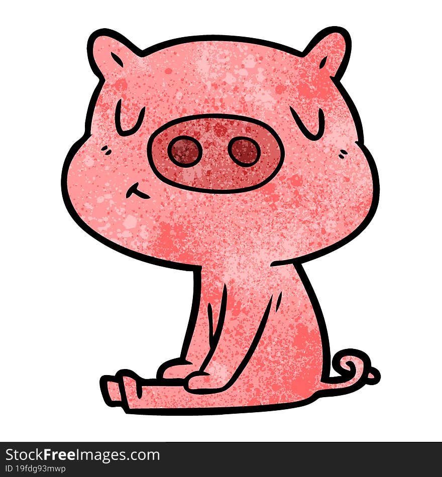 cartoon content pig meditating. cartoon content pig meditating