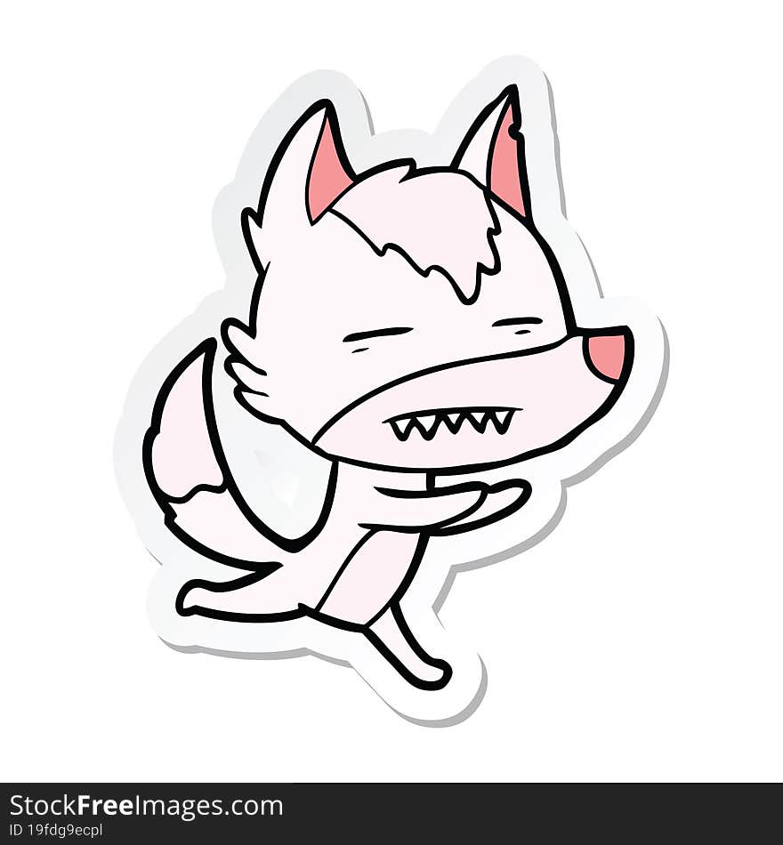 sticker of a cartoon wolf showing teeth