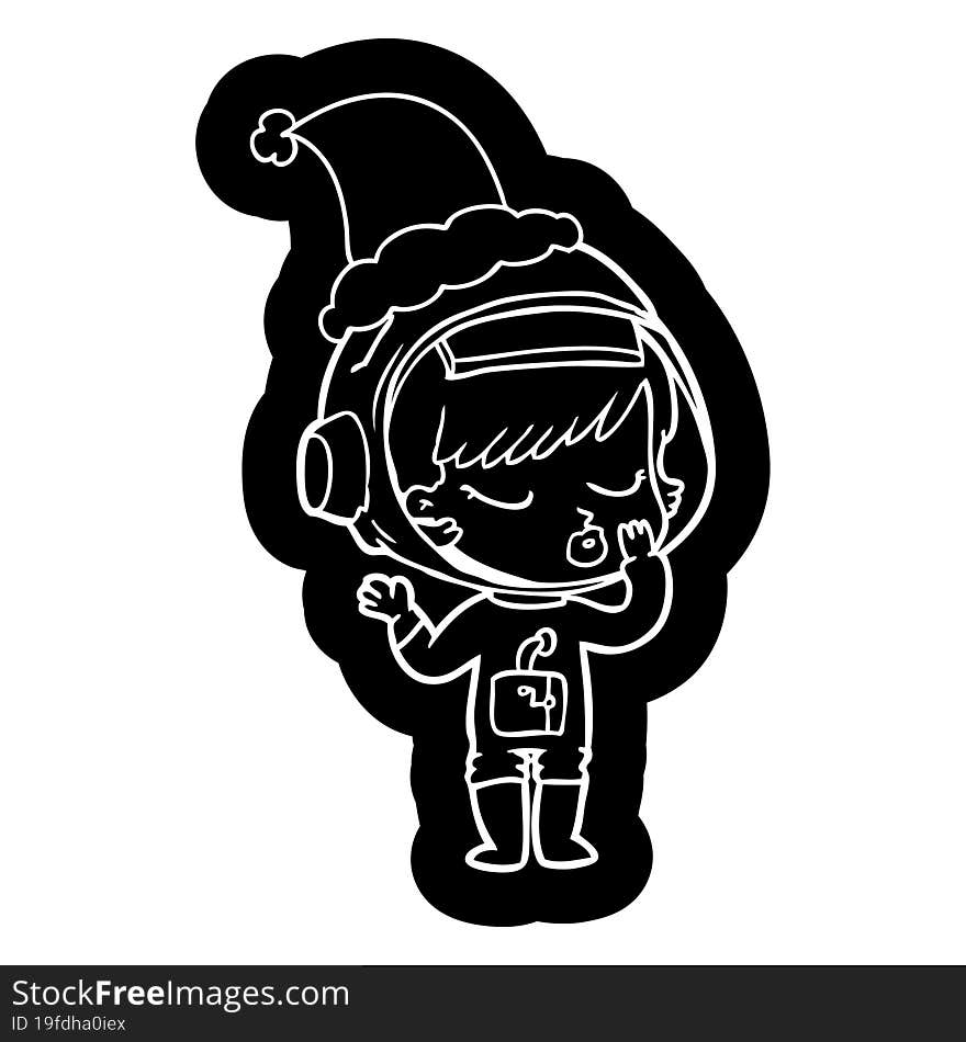 cartoon icon of a pretty astronaut girl wearing santa hat