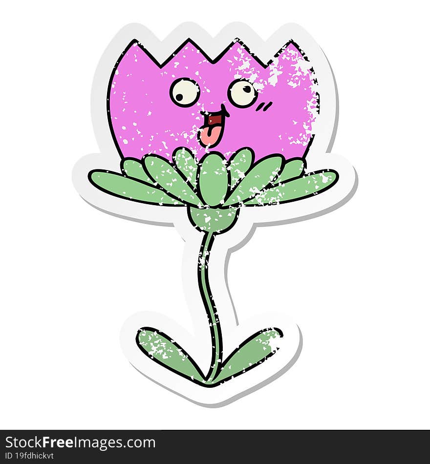 distressed sticker of a cute cartoon flower