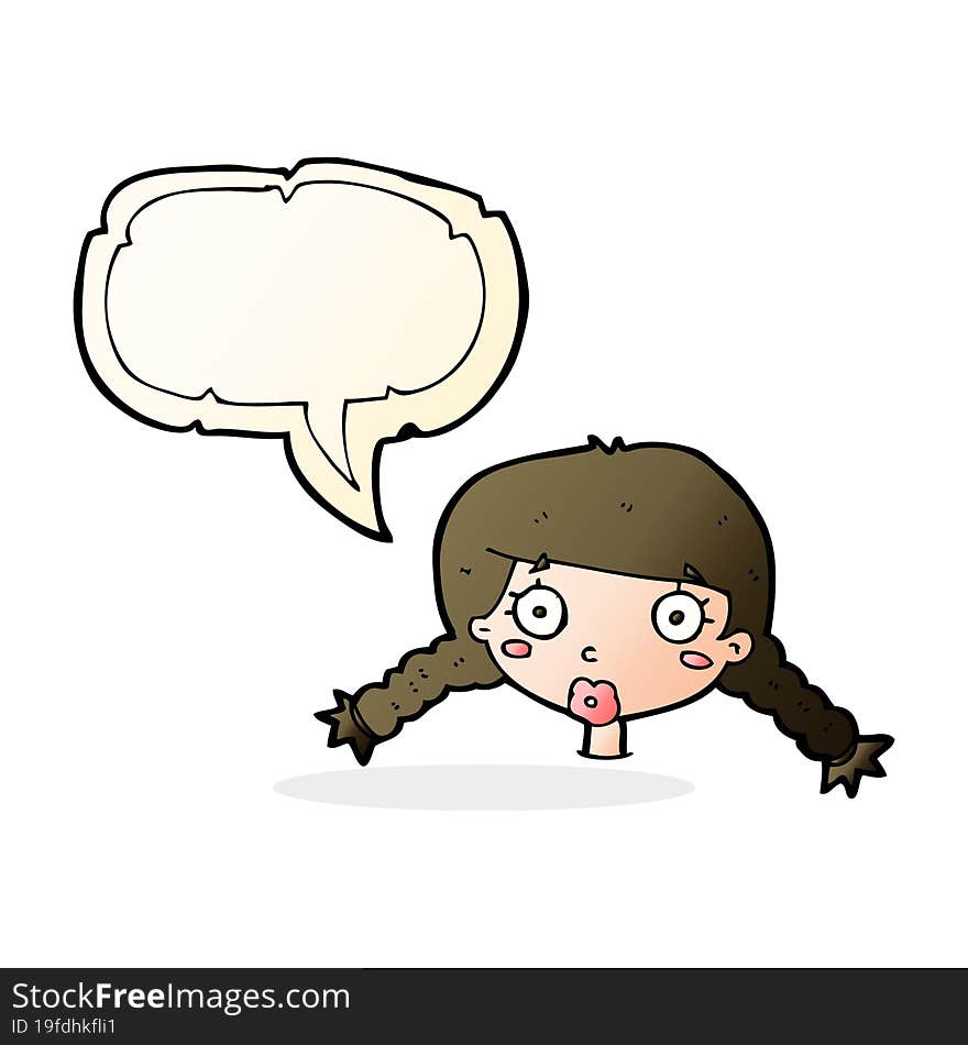 cartoon confused female face with speech bubble